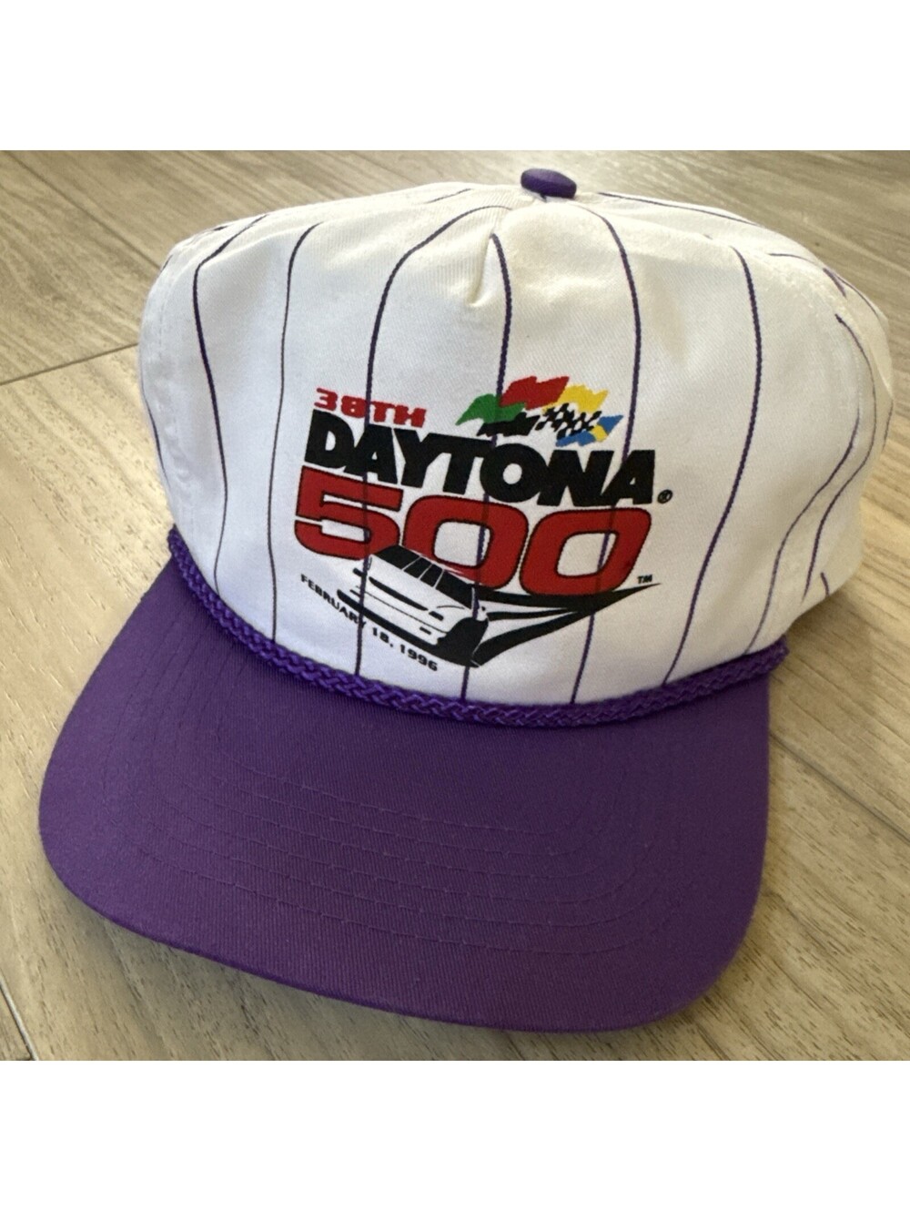 Vintage 1996 38th Daytona Hat Snapback Cap Rope One Size Purple Pinstripe New